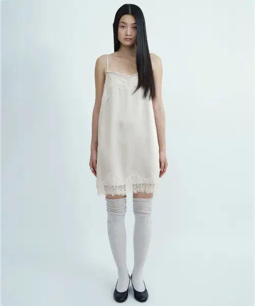 [MILLO WOMEN] Crease Lace Midi Dress [Beige] / 크리즈 레이스 미디 드레스 [베이지]