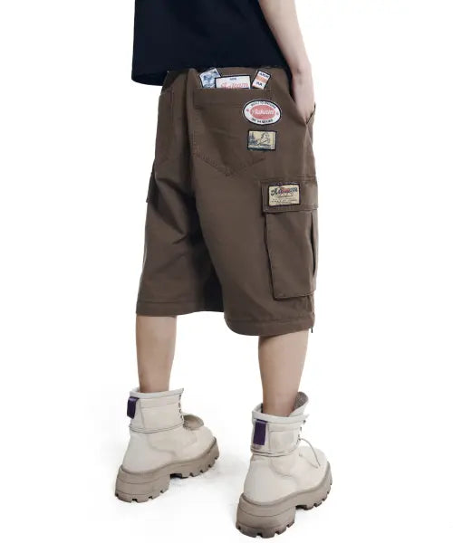 [AAKAM] Patch Cargo Bermuda Pants (Brown)