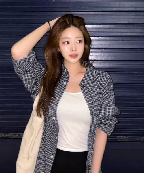 [URBANDTYPE] Vintage Cottage Check Shirt_NAVY / 빈티지 코티지 체크 셔츠_네이비