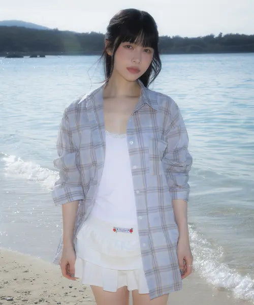 [ROSEFRANTZ] See-through Check Overfit Shirt [Sky Blue]
