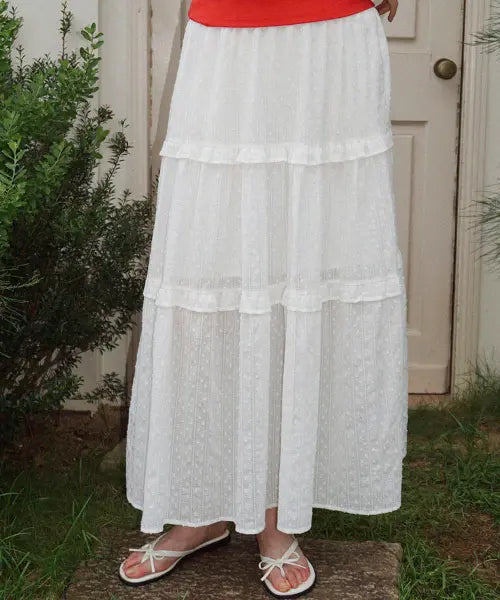 [MOOD INSIDE WOMAN] Lace Frill Long Skirt_White / (woman) 레이스 프릴 롱스커트_White