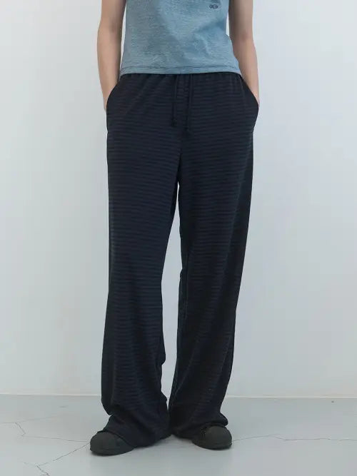 [ENZO BLUES] Wide Lounge Banding Pants (Navy Stripe) / 와이드 라운지 밴딩 팬츠 (Navy Stripe)