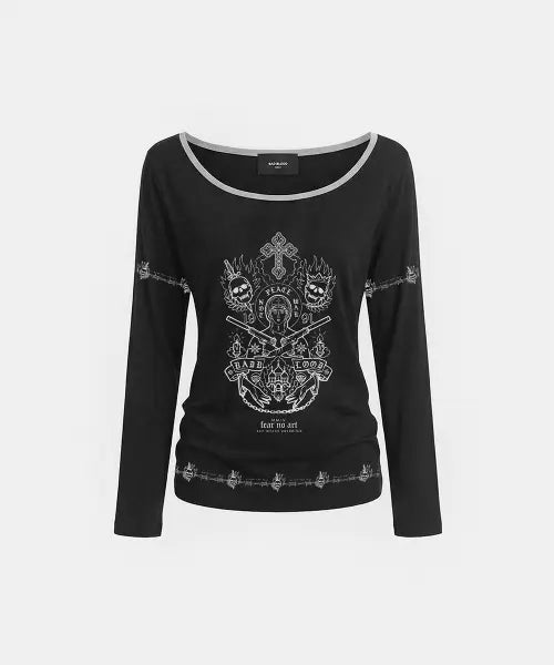 [BADBLOOD] Peace Not War 2 Loose-Fit Long Sleeve - Black / Peace Not War 프린트 루즈핏 롱슬리브 - 블랙