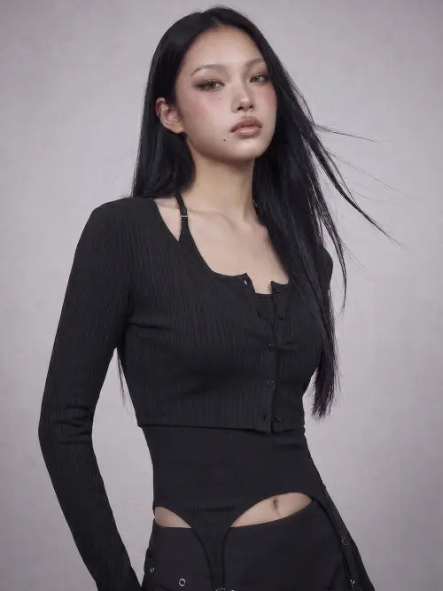 [BOUNDARY] GLAM CROPPED JERSEY CARDIGAN BK_B261MSM101