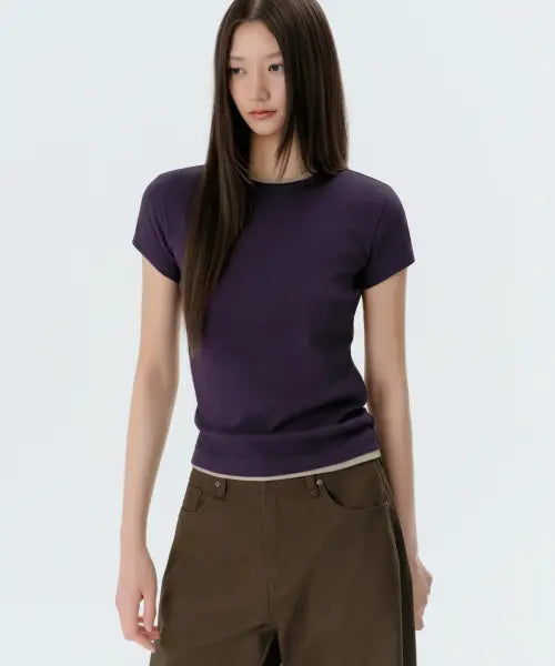 [MUSINSA STANDARD WOMAN] WOMENS SLIM CREW NECK T SHIRT [DARK PURPLE] / 우먼즈 슬림 크루 넥 티셔츠 [다크 퍼플]
