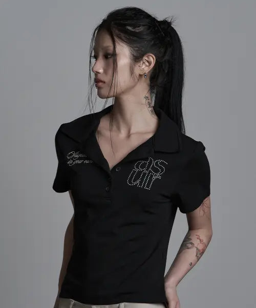 [AS YOU ARE] BASIC HOTFIX COLLAR T-SHIRT BLACK / 베이직 핫픽스 카라 티셔츠 블랙