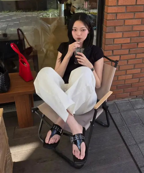 [SALT AND CHOCOLATE] Brick Eyelet Slippers 412623001 / 브릭 아일렛 슬리퍼 412623001 (1.5cm)
