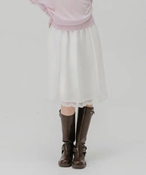 [MELLOTORY] Lace Satin Midi Skirt (2 Colors) / 레이스 사틴 미디 스커트 (2color)