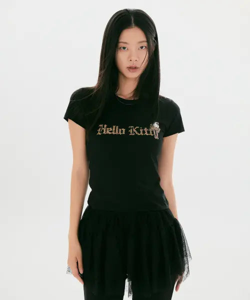 [SPAO] Hello Kitty Slim Fit Short Sleeve T-Shirt (Brown) / [헬로키티] 슬림핏 반팔 티셔츠(Brown)_SPRLG37U43