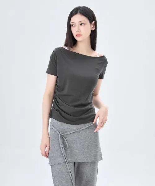 [MIXXO] One-Shoulder Short-Sleeve T-Shirt / 원숄더 반팔 티셔츠_MIWHWG904A