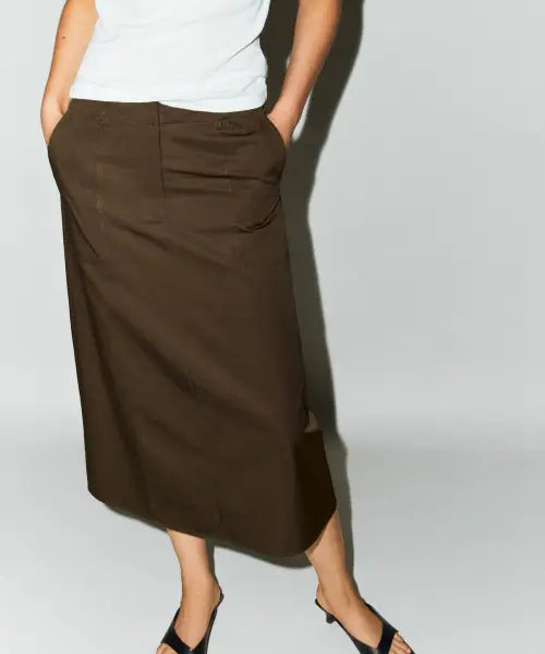 [MASSIMO DUTTI] 100% Cotton Midi Skirt / 100% 코튼 미디 스커트
