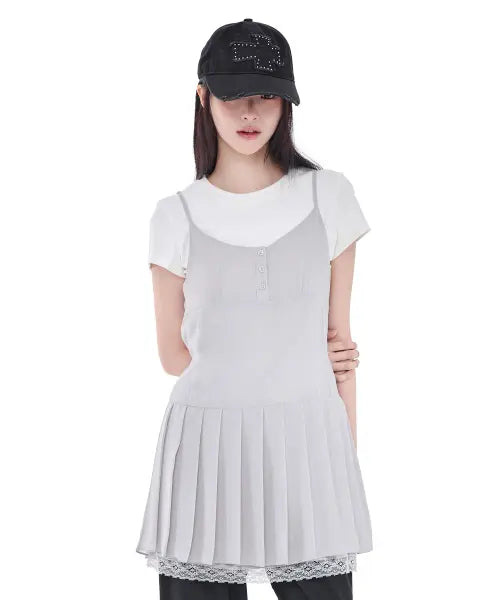 [ALKI ALKA] Pleated Chiffon Mini Dress (Light Gray)