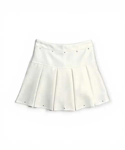 [BORN SLIPPY] Crystal Stud Pleated Mini Skirt (Ivory)