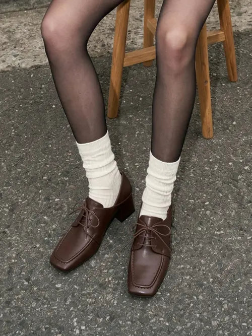 [LUCY CREW] Square Toe Oxford Leather Loafers LC599 / 스퀘어토 옥스퍼드 레더 로퍼 LC599_5cm