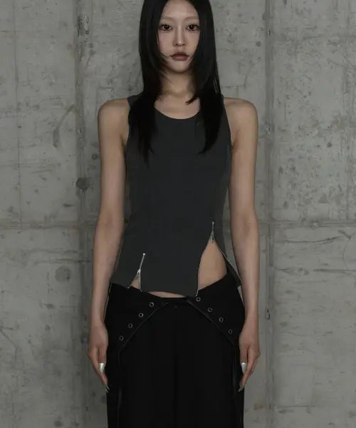 [ETRE AU SOMMET] Unbal Panel Open Zipper Point Sleeve (Dark Gray)