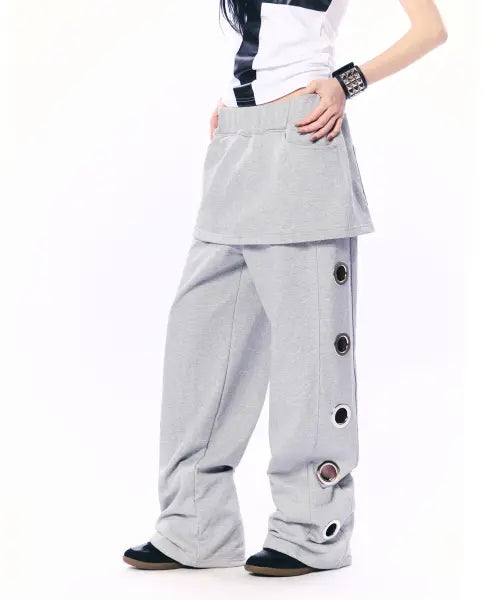 [SETUP-EXE] BOLD EYELET SKIRT PANTS / MELANGE GRAY