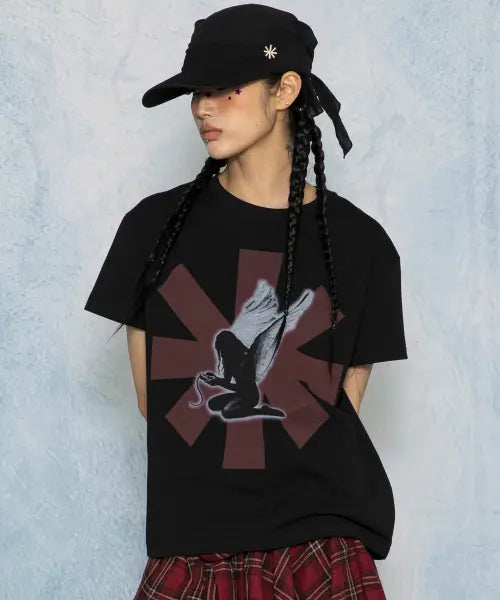 [GLACK] Astor Angel Semi Crop T-Shirt (Black) / GT175 애스터엔젤 세미 크롭 티셔츠 (BLACK)