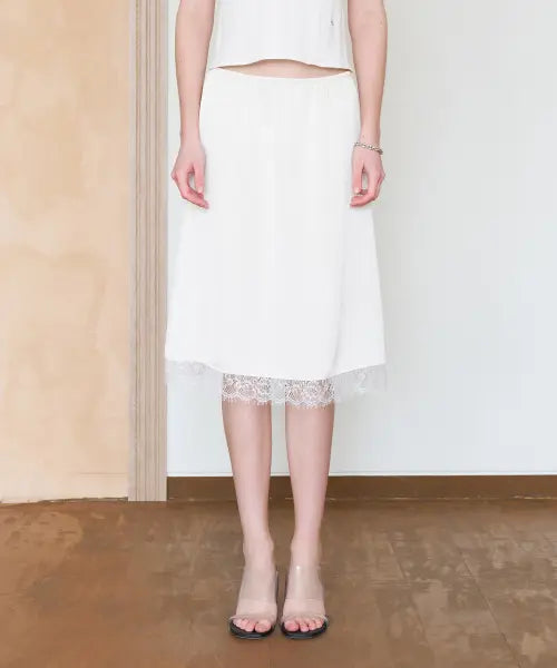 [TTUDEMENT] SATIN LACE MIDI SKIRT_CREAM