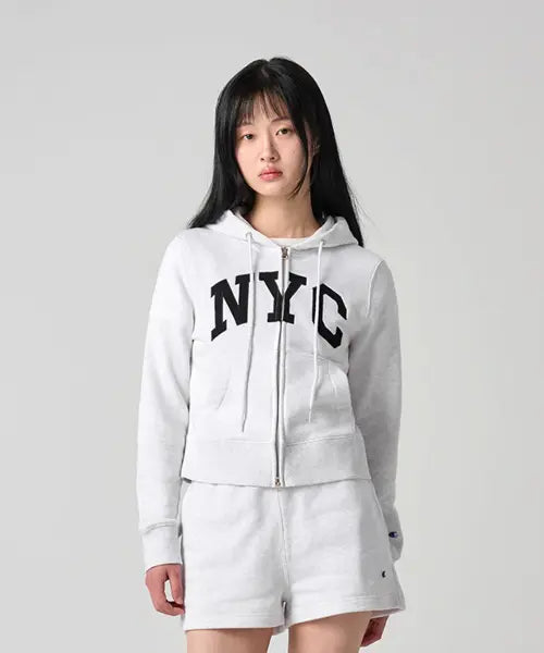 [CHAMPION] Women's NYC Cropped Hooded Zip-Up Light Grey / 여성 NYC 크롭 후드 집업 Light Grey