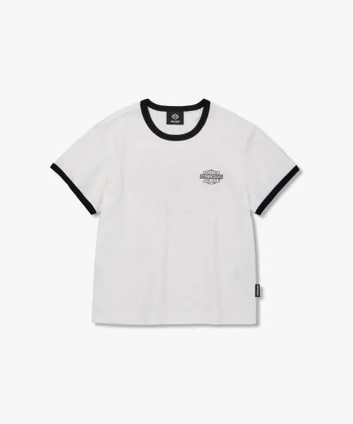 [HARLEY-DAVIDSON COLLECTIONS®] WOMEN'S HALLE BAR&SHIELD CROP RINGER T-SHIRT WHITE_HH26111057 / [여성] 할리 바앤실드 크롭 링거티 화이트_HH26111057