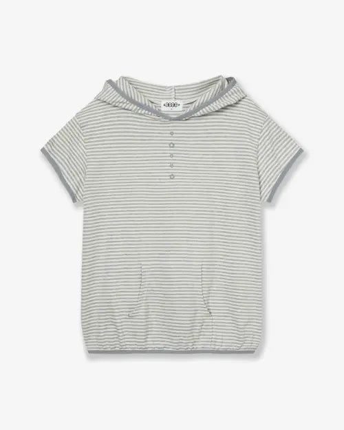 [AEAE] STRIPE HALF SLEEVE HOODIE [GREY]