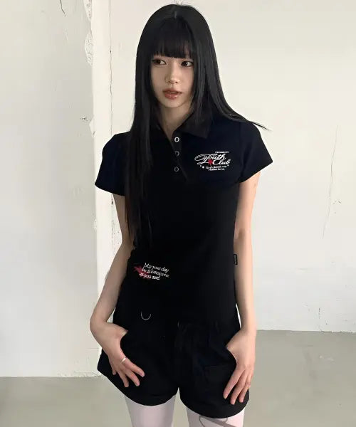 [ODDSTUDIO] Kitsch Graphic Collared Shirt - BLACK / 키치 그래픽 카라 티셔츠 - BLACK