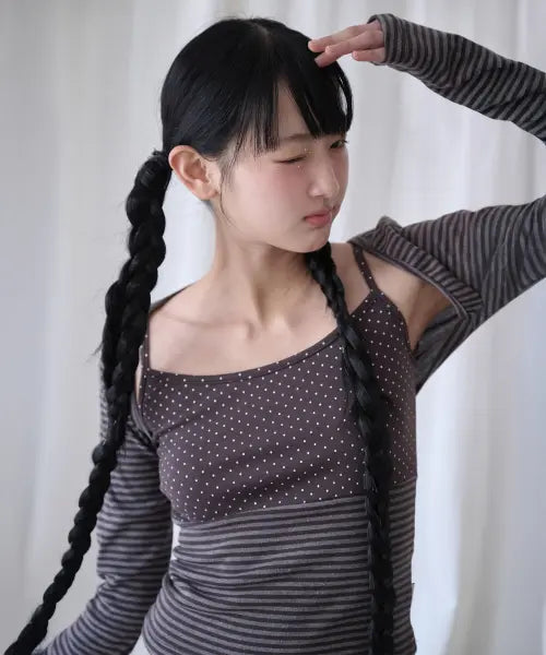 [MIRECO] MIXED PATTERN CAMI \u0026 BOLERO SET BROWN
