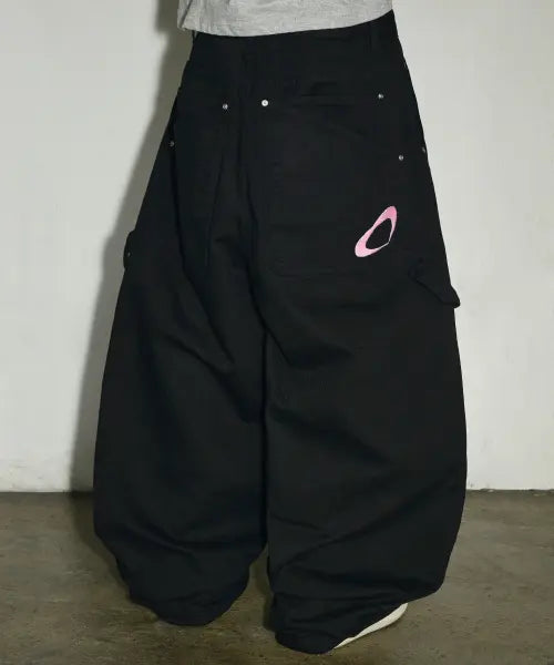 [SCALLYWAG] Double Back Pocket Parachute Carpenter Cotton Pants [Black] / 더블 백 포켓 파라슈트 카펜터 코튼 팬츠[블랙]