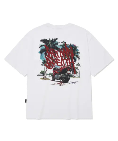 [BROWNBREATH] TAG PALM CIRCUIT TEE - WHITE