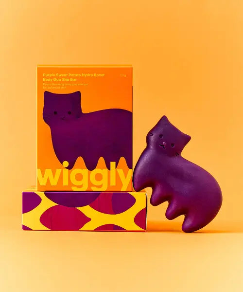 [WIGGLY] Purple Sweet Potato Gua Sha Body Bar Soap / [바디클렌저] 자색고구마 하이드로 고양이 바디바 괄사 비누