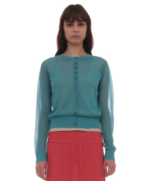 [PARTIMENTO WOMEN] PWC SHEER TWO-FACE CARDIGAN_EMERALD / PWC 쉬어 투페이스 가디건_에메랄드