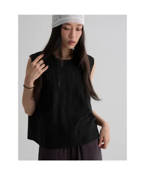 [8SECONDS] Sleeveless Lace Blouse - Black / 레이스 민소매 블라우스  블랙