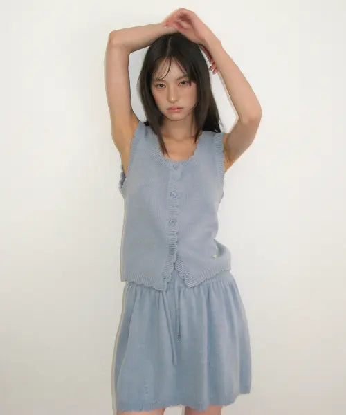[RONRON] [SET] SCALLOP TRIM KNIT SLEEVELESS \u0026 SKIRT (2color)