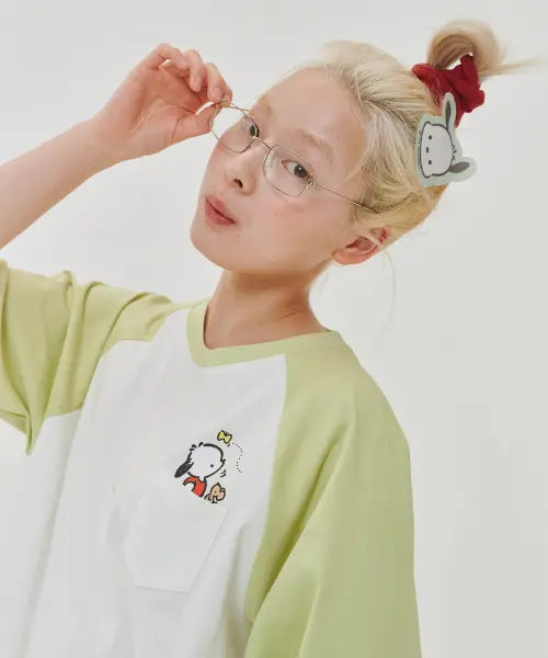 [OGGITT] Sanrio Pochacco Raglan Pocket T-Shirt - Apple Green / (uni)포차코 포켓 나그랑 티셔츠 애플그린