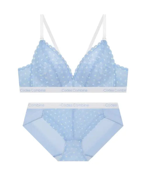 [CODES COMBINE INNERWEAR] Aqua Dot Lace Non-Wire Bra and Panty Set / 아쿠아 도트 레이스 노와이어 브라 햄팬티 세트