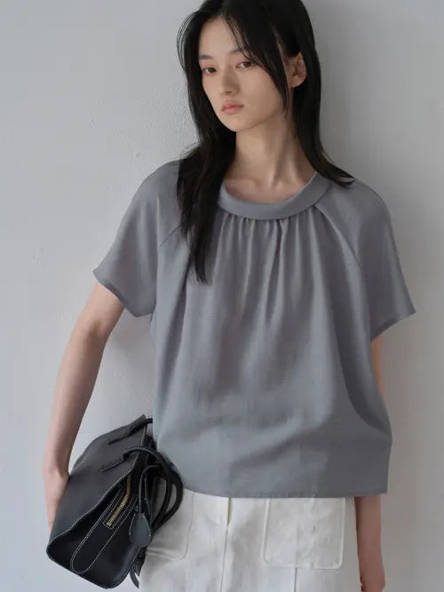 [MOAT] JANE SHIRRING BLOUSE (grayish blue) / 제인 셔링 블라우스 (그레이쉬 블루)