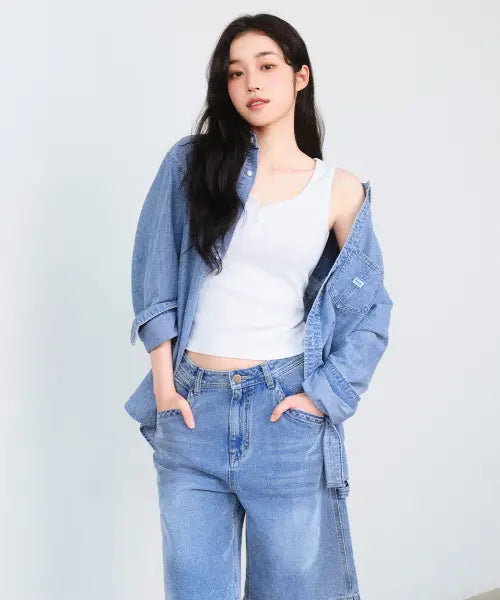 [LEE] Women's Button-Up Sleeveless White / 우먼 버튼업 슬리브리스 화이트