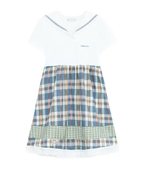 [HUG YOUR SKIN] Sailor collar check dress (Ivory) / 세일러 카라 체크 드레스 (아이보리)