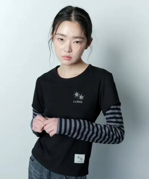 [COIRIS] CELLING SET UP LAYERD STRIPE LONG SLEEVE T / 셀링 셋업 레이어드 스트라이프 롱 슬리브 티