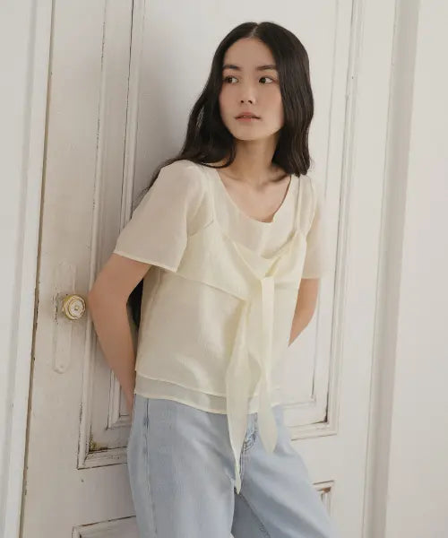 [TILL I DIE] Bustier SET layered blouse [TISU05BL03]_Cream
