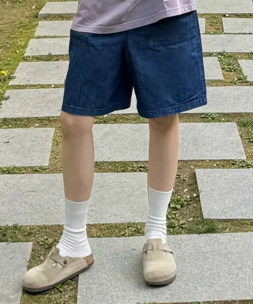 [BEENTRILL] Light Denim Banding Shorts (Indigo) / 라이트 데님 밴딩 쇼츠(인디고)