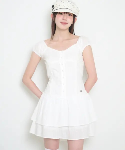 [ILLIGO] PUFF FRILL DRESS WHITE / 퍼프 프릴 원피스 화이트