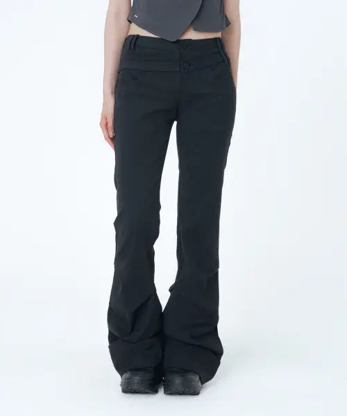 [MISEKI SEOUL] Line layered folding pants BLACK / Two line layered folding pants BLACK