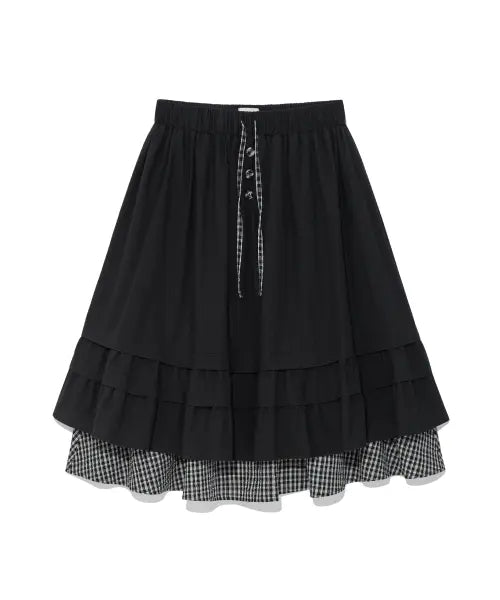 [THE COLDEST MOMENT] (w) TCM check pintuck layered skirt (black)