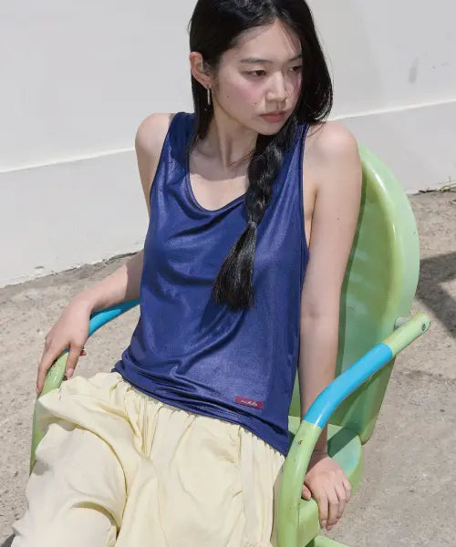 [MICHIKO LONDON KOSHINO] Silky Jersey Sleeveless Navy / 실키 져지 슬리브리스 네이비