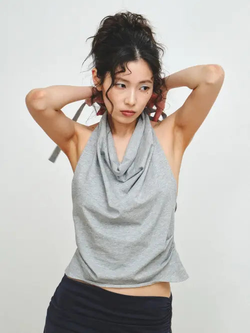 [PLZPROJECT] HALTER NECK SLEEVELESS, HEATHER GRAY