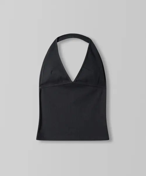 [108POUND] Contour Rib Halter Top_Charcoal