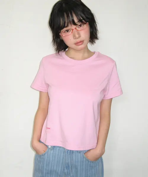 [RONRON] MINI LABEL CROP SHORT SLEEVE PINK
