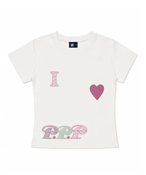 [PAGESIISII] I LOVE PPP Appliqué Detail Slim Fit T-Shirt Ivory / I LOVE PPP 아플리케 디테일 슬림핏 반팔티 아이보리