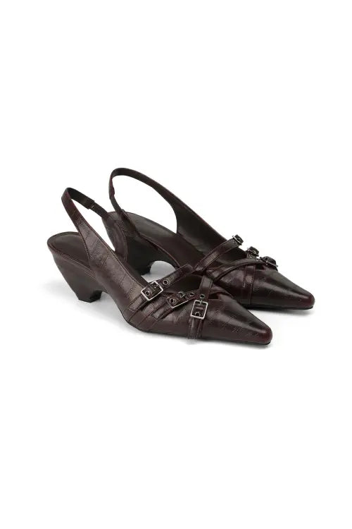 [DEINET] BUCKLE STRAP SLINGBACKS IN BURGUNDY